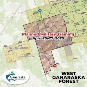 Area marked for closure during planned military training exercise, from April 25–27,2025