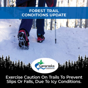 Exercise caution on trails to prevent slips or falls due to icy conditions