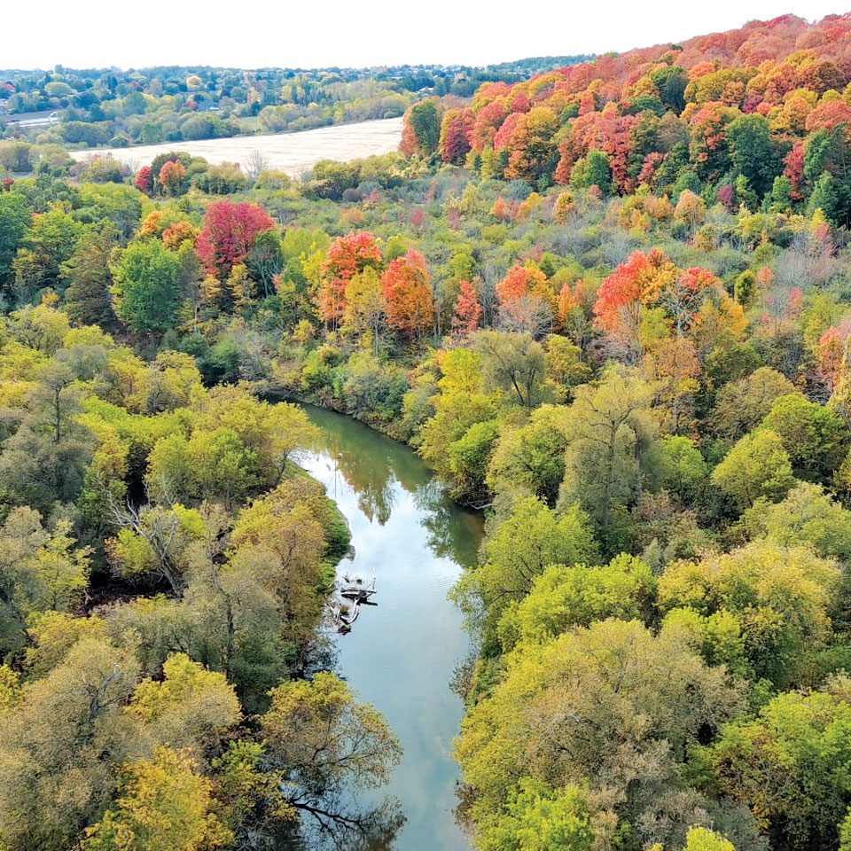 Aerial photo of the Ganaraska River, taken from the Ganaraska Millennium Conservation Area