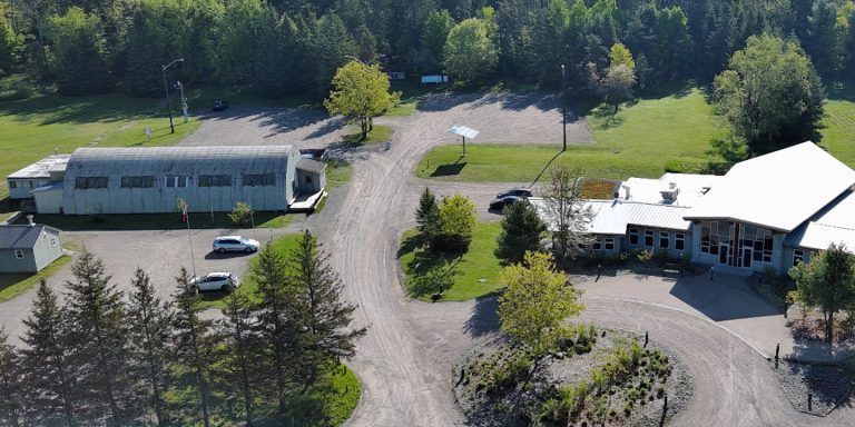 Aerial view of the Ganaraska Forest Centre grounds during the summer.