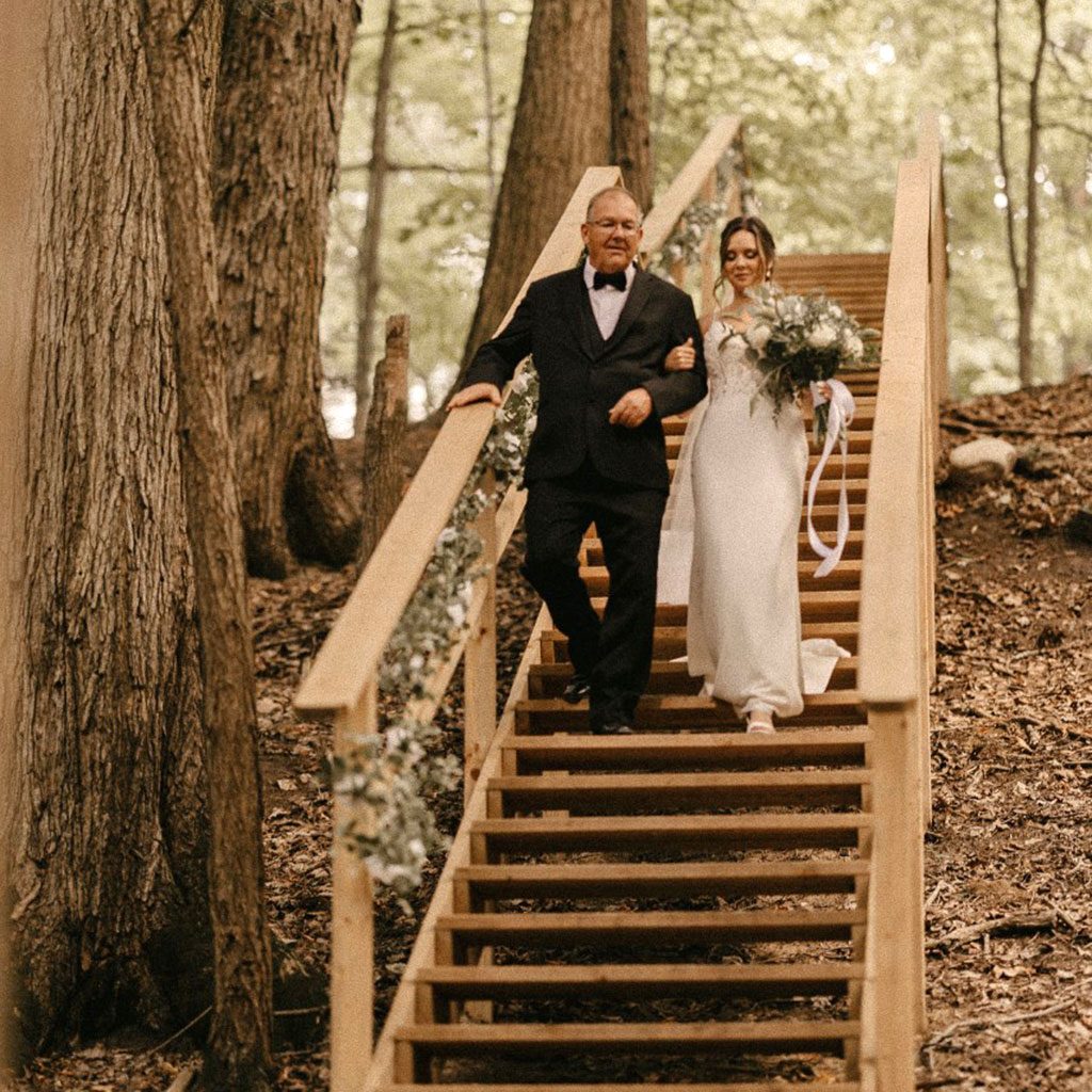 Father and Bride on Maple Valley stairs